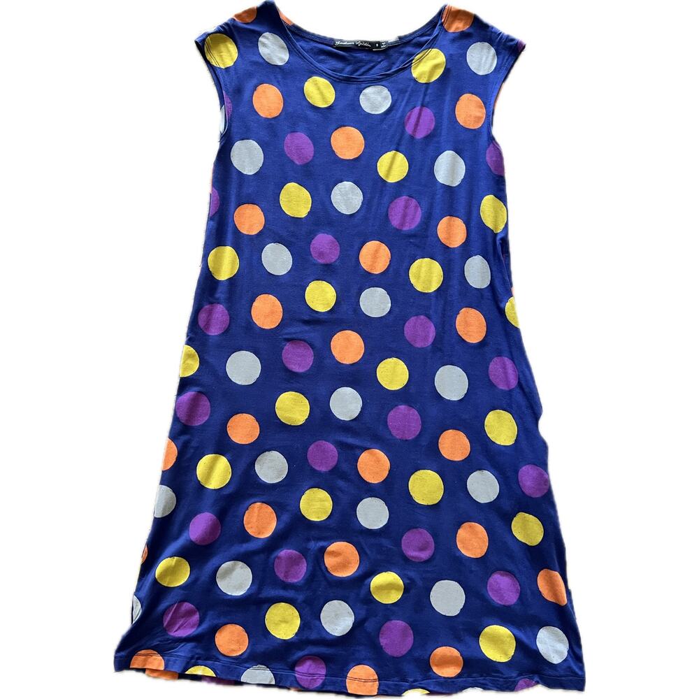 Gudrun Sjoden Women’s Dress Polka Dot Small Navy Blue Pockets Tank‎